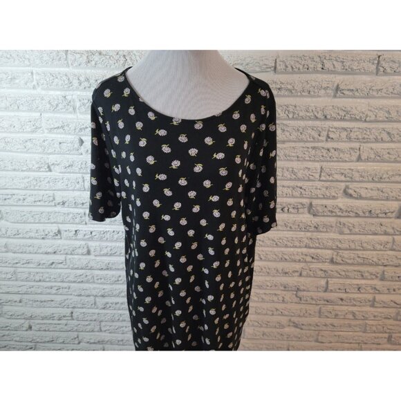 J Jill Womens Top Extra Large Tee Pima Shirttail Daisies Black Cotton FLO365E - Picture 2 of 9